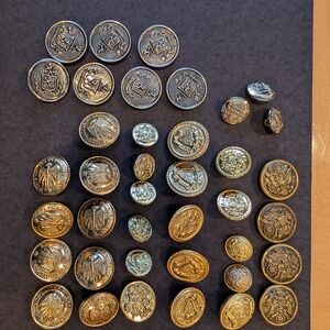 Vintage Gold and Silver Military Metal Buttons Lot